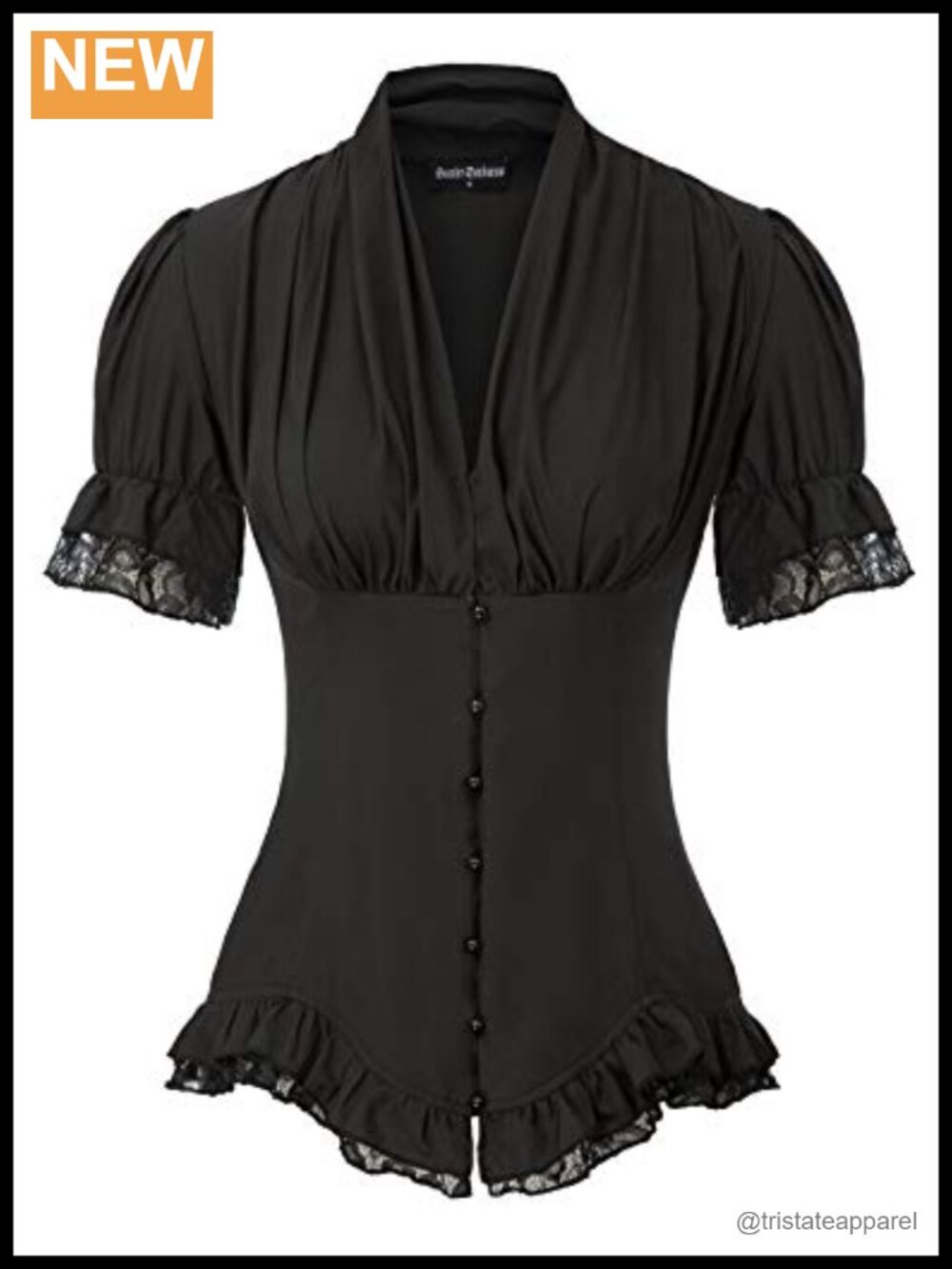 Victorian Blouse Short Sleeve Button Down Ruffled Peasant Top Work Office